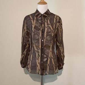 Spiegel Women's Silk Shear Button Down Top Geometric Print